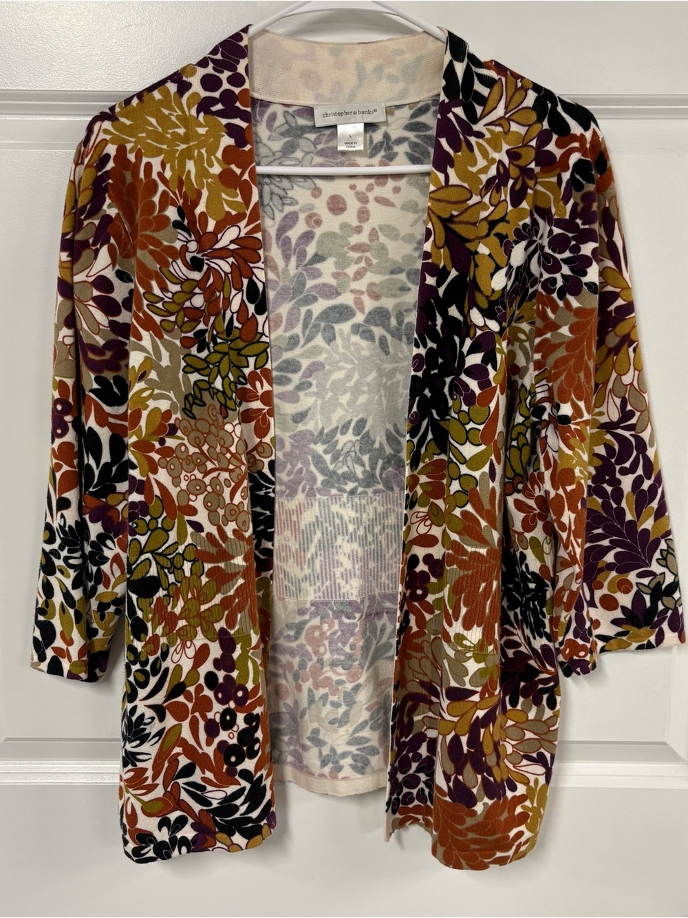 Christopher & Banks Floral Open-Front Cardigan - Rust, Olive, Plum, Black, Cream